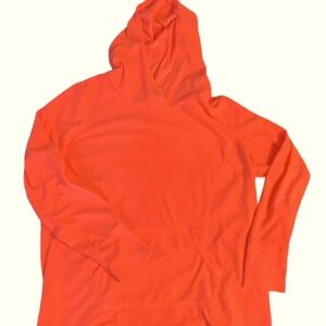 Neon melon/orange fleece pullover  hoodie with sweatshirt style front pocket